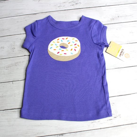 Carter's Baby Girl Top Size 2T Purple Donut Short Sleeves - Picture 3 of 5